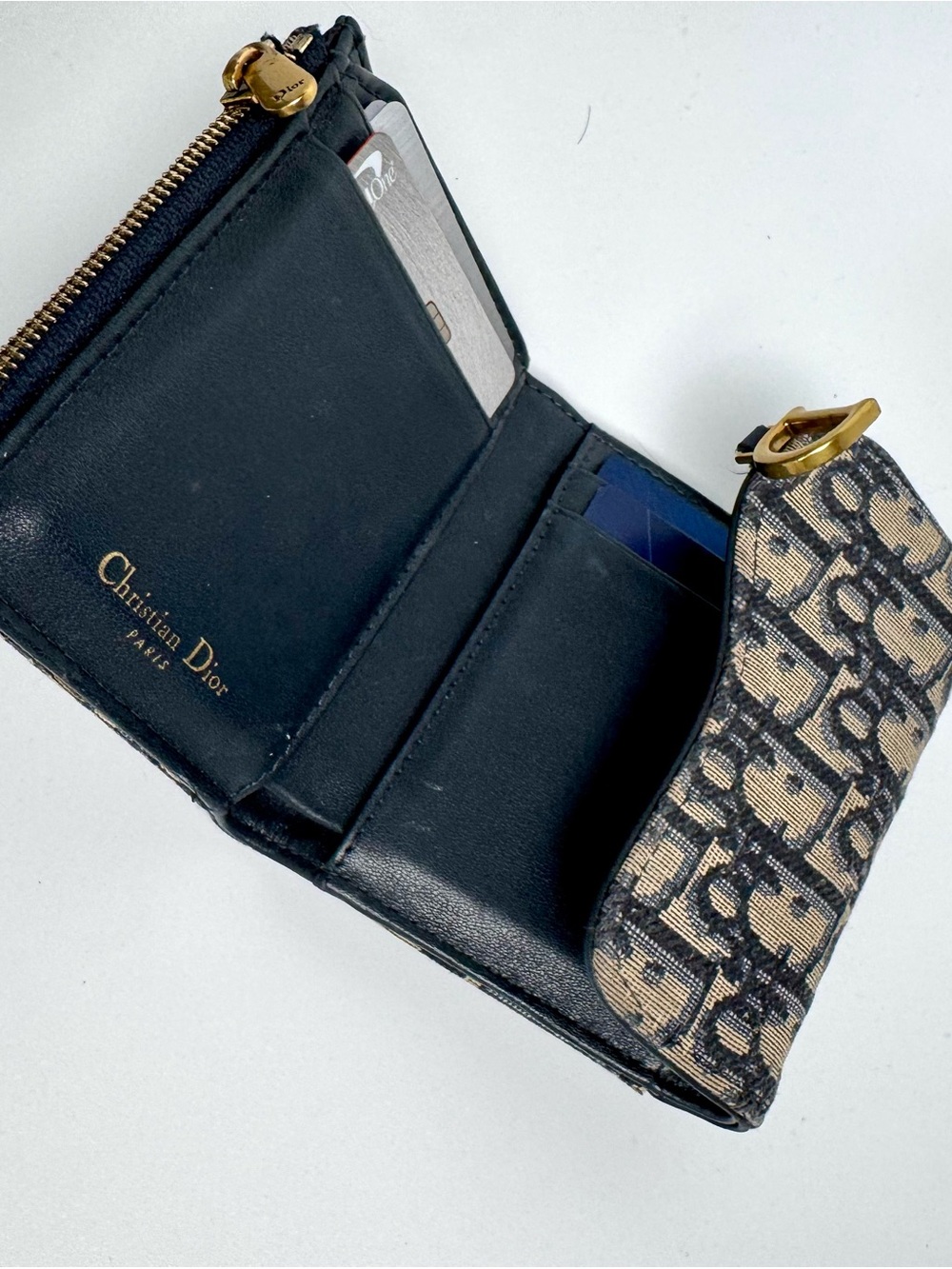 Christian Dior Saddle Lotus Wallet blue Dior Oblique jacquard pattern and gold D - Picture 3 of 5